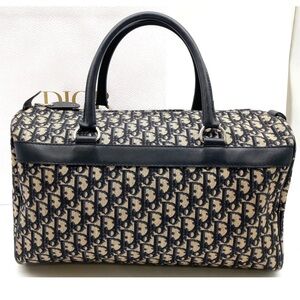 Christian Dior Trotter Canvas Navy x Beige Boston Bag